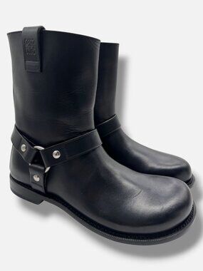 Loewe Women's Black Campo Leather Harness Biker Boots Size 10 (EU 40)